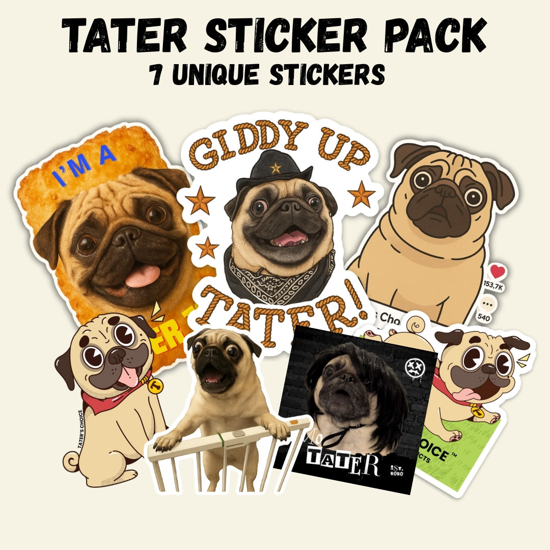Tater the Pug Vinyl Sticker Pack - Set of 7
