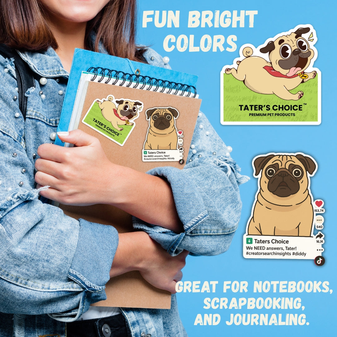 Tater the Pug Vinyl Sticker Pack - Set of 7