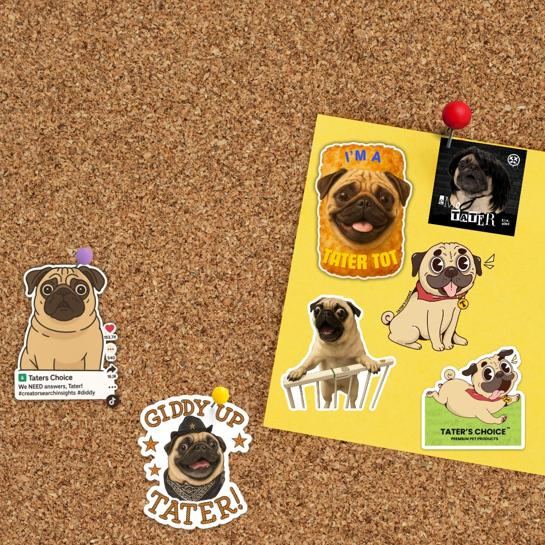 Tater the Pug Vinyl Sticker Pack - Set of 7
