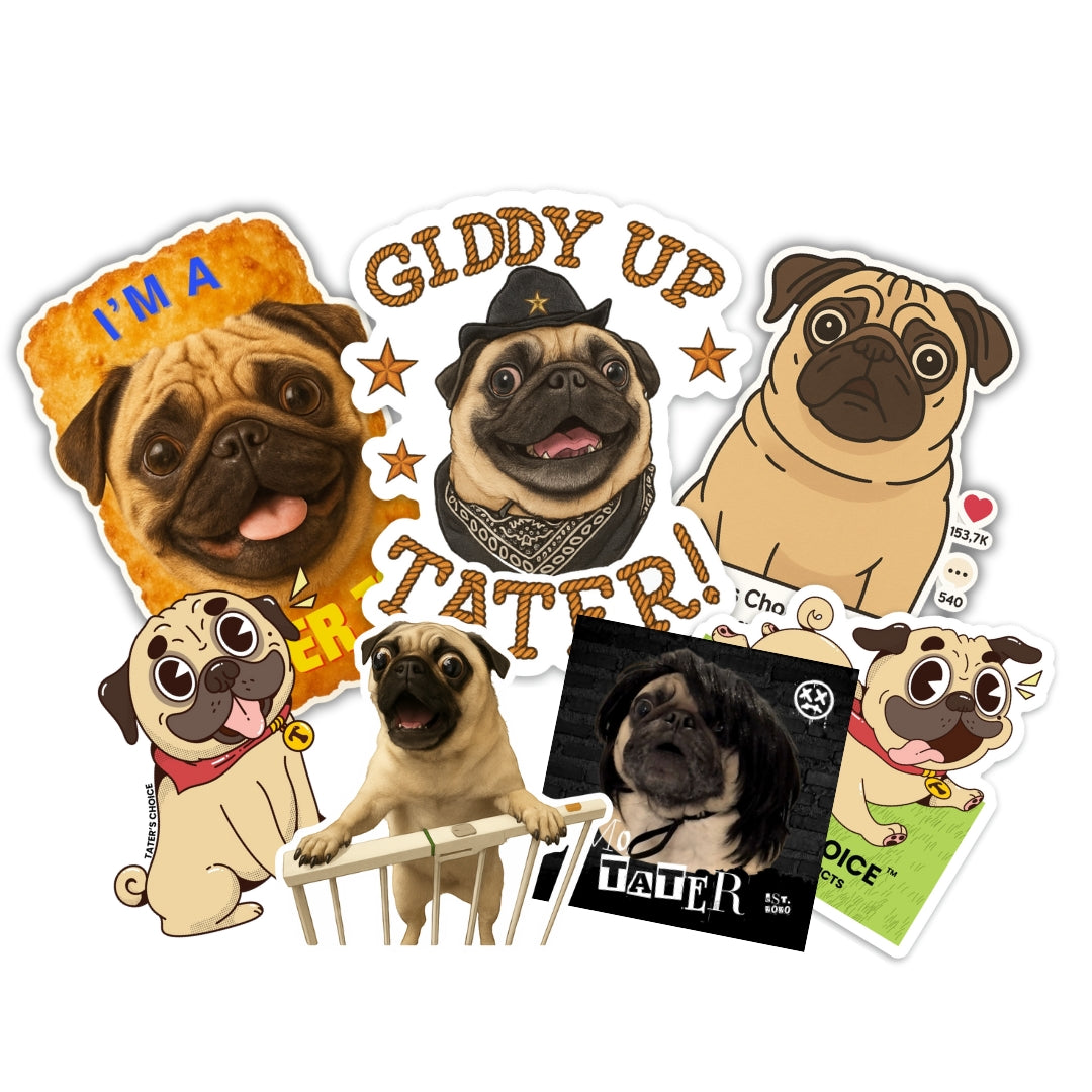 Tater the Pug Vinyl Sticker Pack - Set of 7